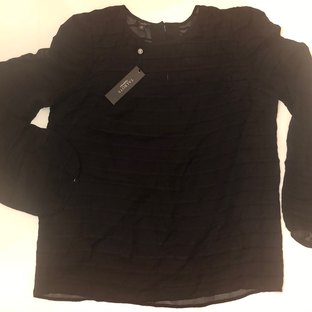 Talbot’s black pin tuck stripe blouse